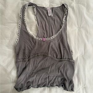 Urban Outfitters Gray Ribbed Top with Lace Trim